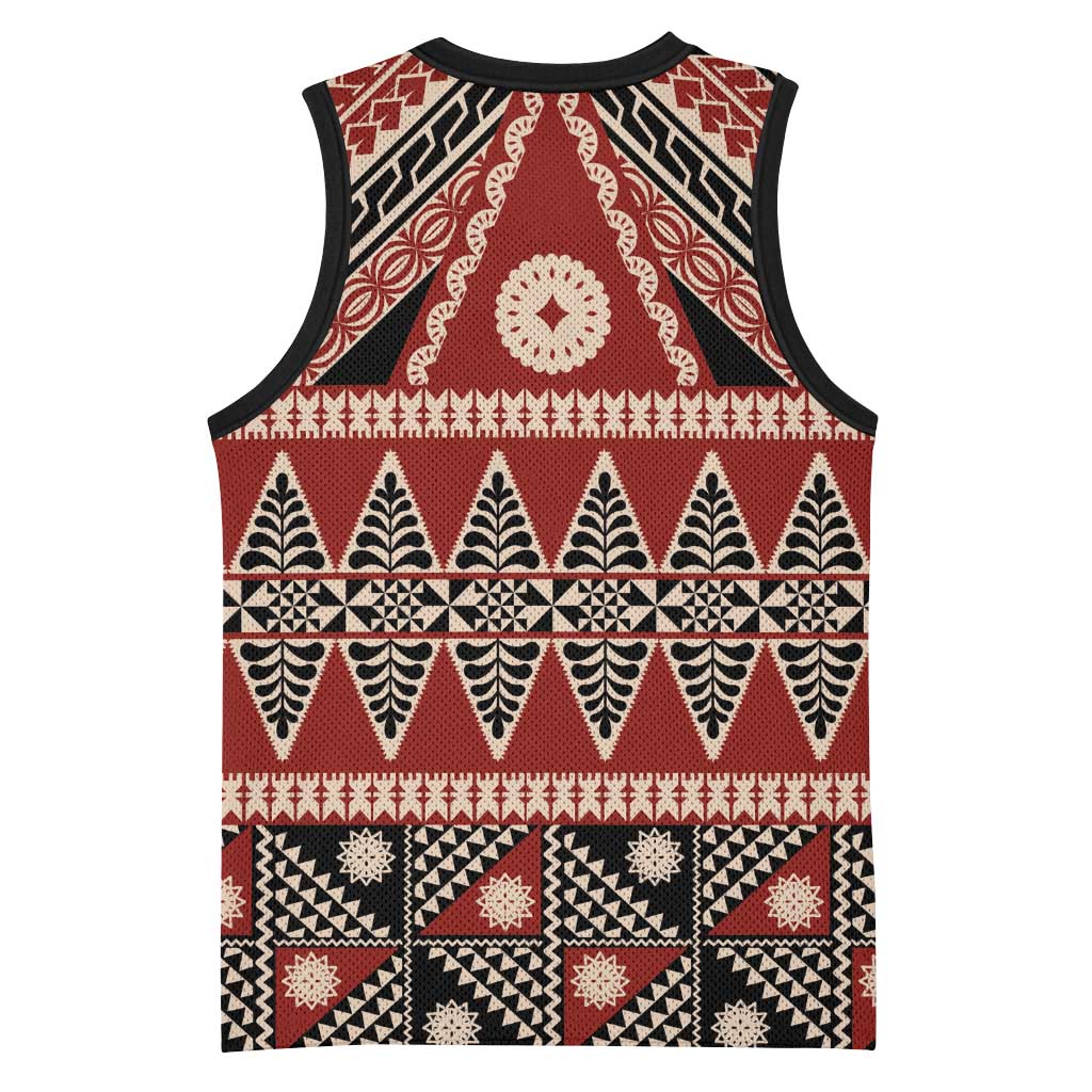 Vintage Bula Fiji Basketball Jersey Red Tapa Masi Motif LT9 - Polynesian Pride