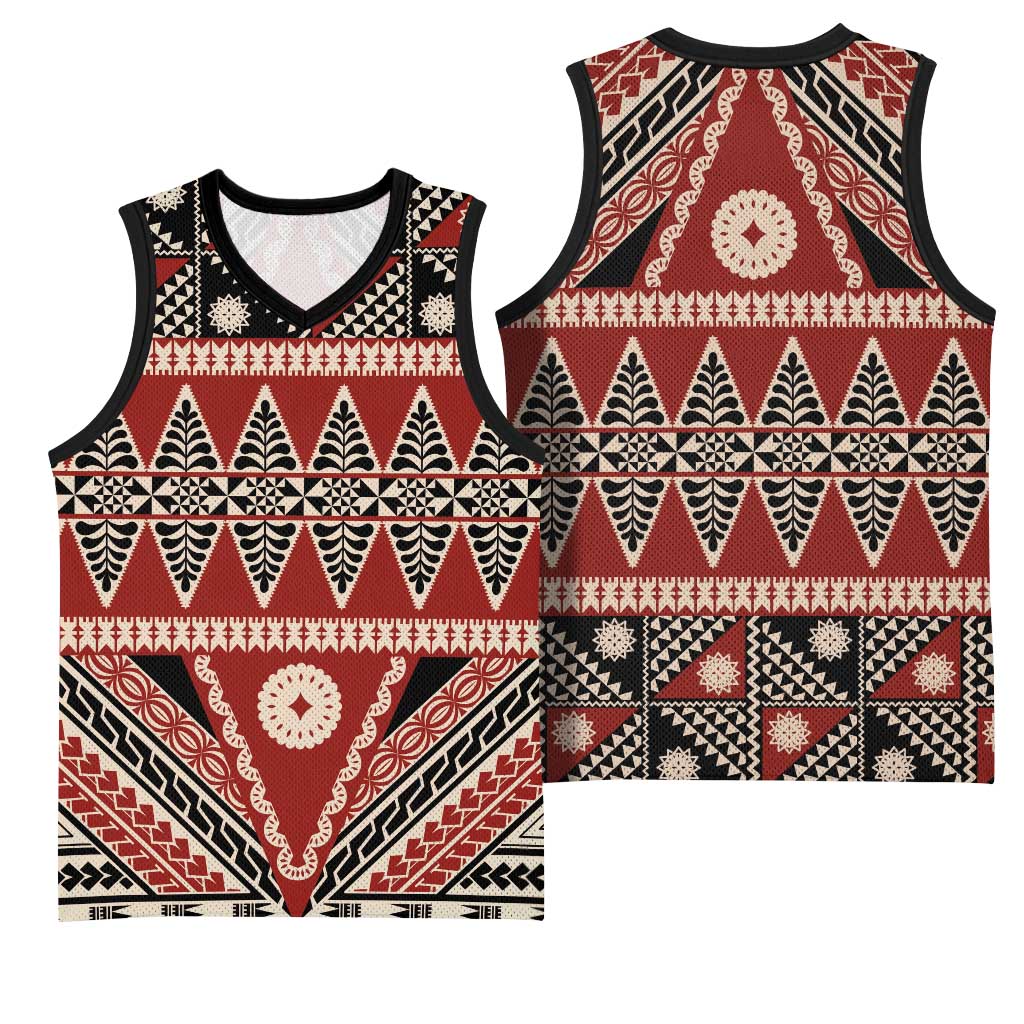 Vintage Bula Fiji Basketball Jersey Red Tapa Masi Motif LT9 - Polynesian Pride