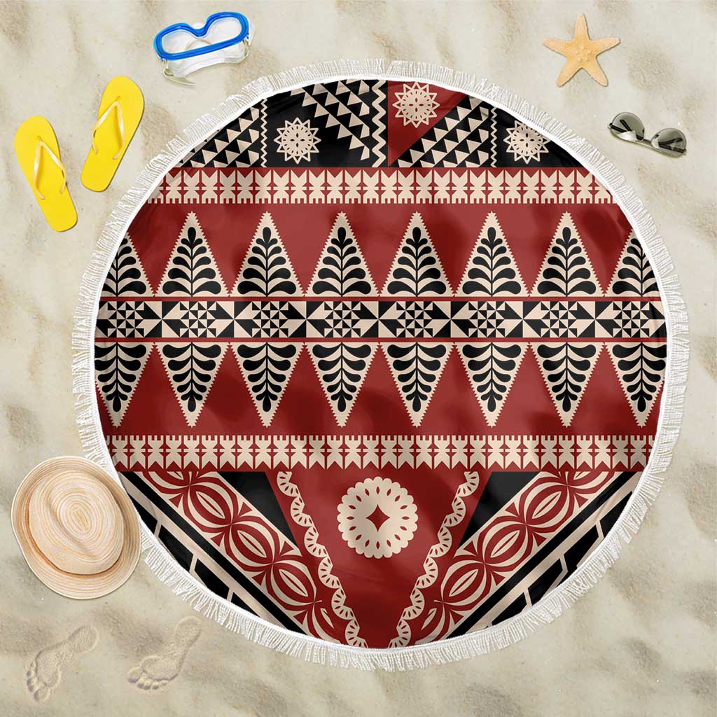 Vintage Bula Fiji Beach Blanket Red Tapa Masi Motif