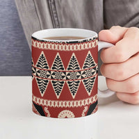 Vintage Bula Fiji Ceramic Mug Red Tapa Masi Motif - Polynesian Pride