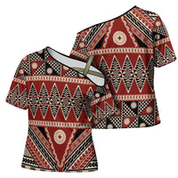 Vintage Bula Fiji Cross Shoulder Shirt Red Tapa Masi Motif LT9 - Polynesian Pride