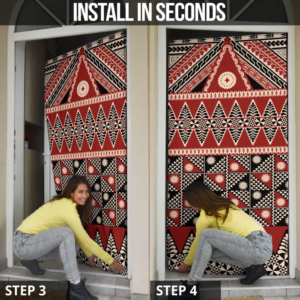 Vintage Bula Fiji Door Cover Red Tapa Masi Motif - Polynesian Pride