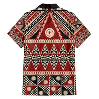 Vintage Bula Fiji Family Matching Off Shoulder Short Dress and Hawaiian Shirt Red Tapa Masi Motif