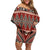 Vintage Bula Fiji Family Matching Off Shoulder Short Dress and Hawaiian Shirt Red Tapa Masi Motif
