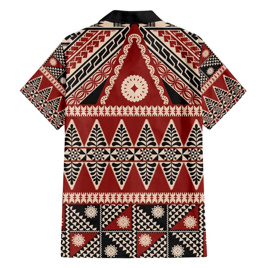 Vintage Bula Fiji Family Matching Puletasi and Hawaiian Shirt Red Tapa Masi Motif
