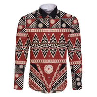 Vintage Bula Fiji Family Matching Puletasi and Hawaiian Shirt Red Tapa Masi Motif