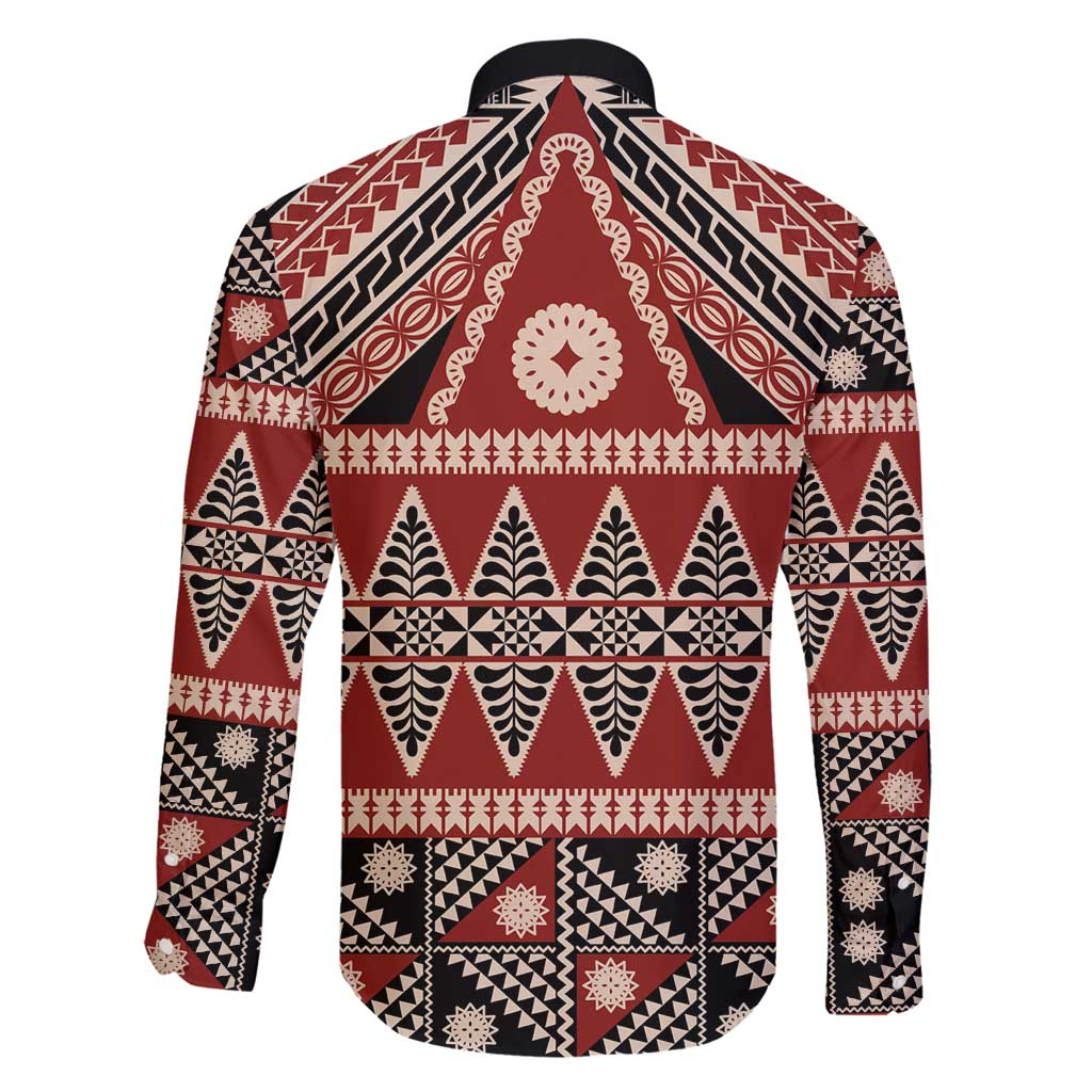 Vintage Bula Fiji Family Matching Summer Maxi Dress and Hawaiian Shirt Red Tapa Masi Motif