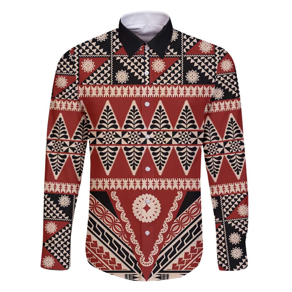 Vintage Bula Fiji Family Matching Tank Maxi Dress and Hawaiian Shirt Red Tapa Masi Motif