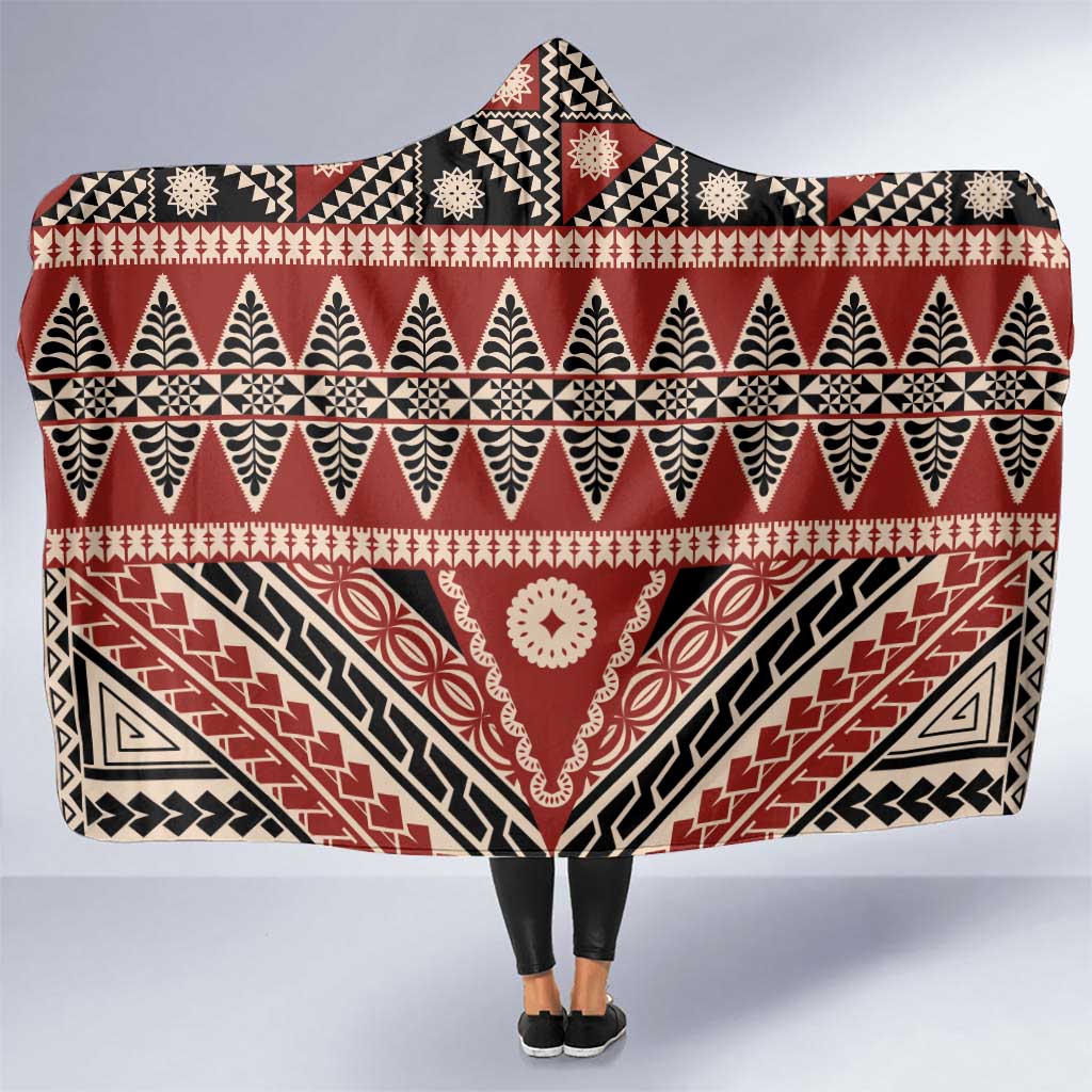 Vintage Bula Fiji Hooded Blanket Red Tapa Masi Motif