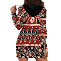 Vintage Bula Fiji Hoodie Dress Red Tapa Masi Motif