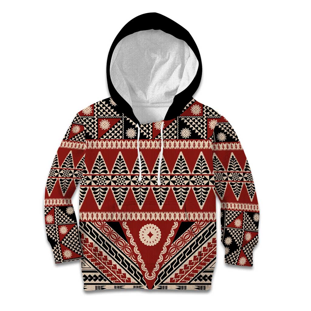 Vintage Bula Fiji Kid Hoodie Red Tapa Masi Motif