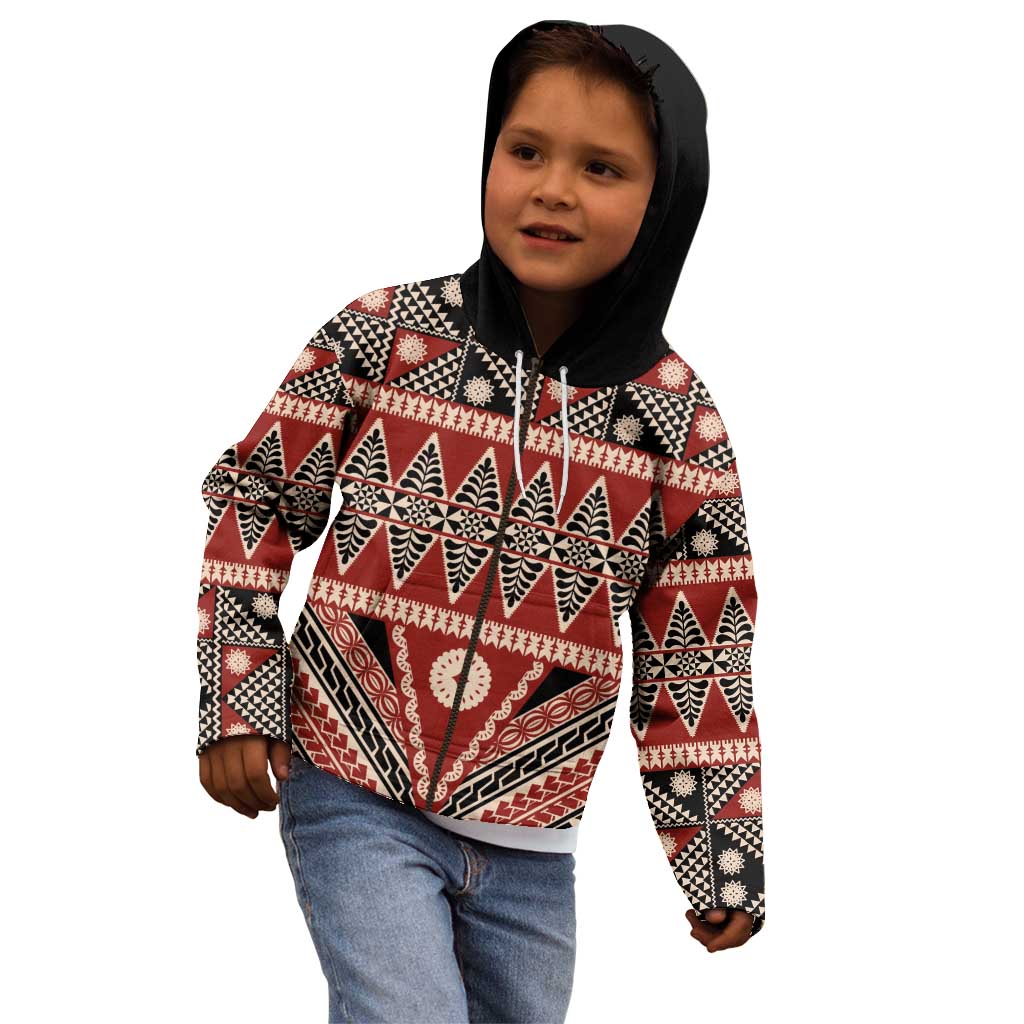 Vintage Bula Fiji Kid Hoodie Red Tapa Masi Motif