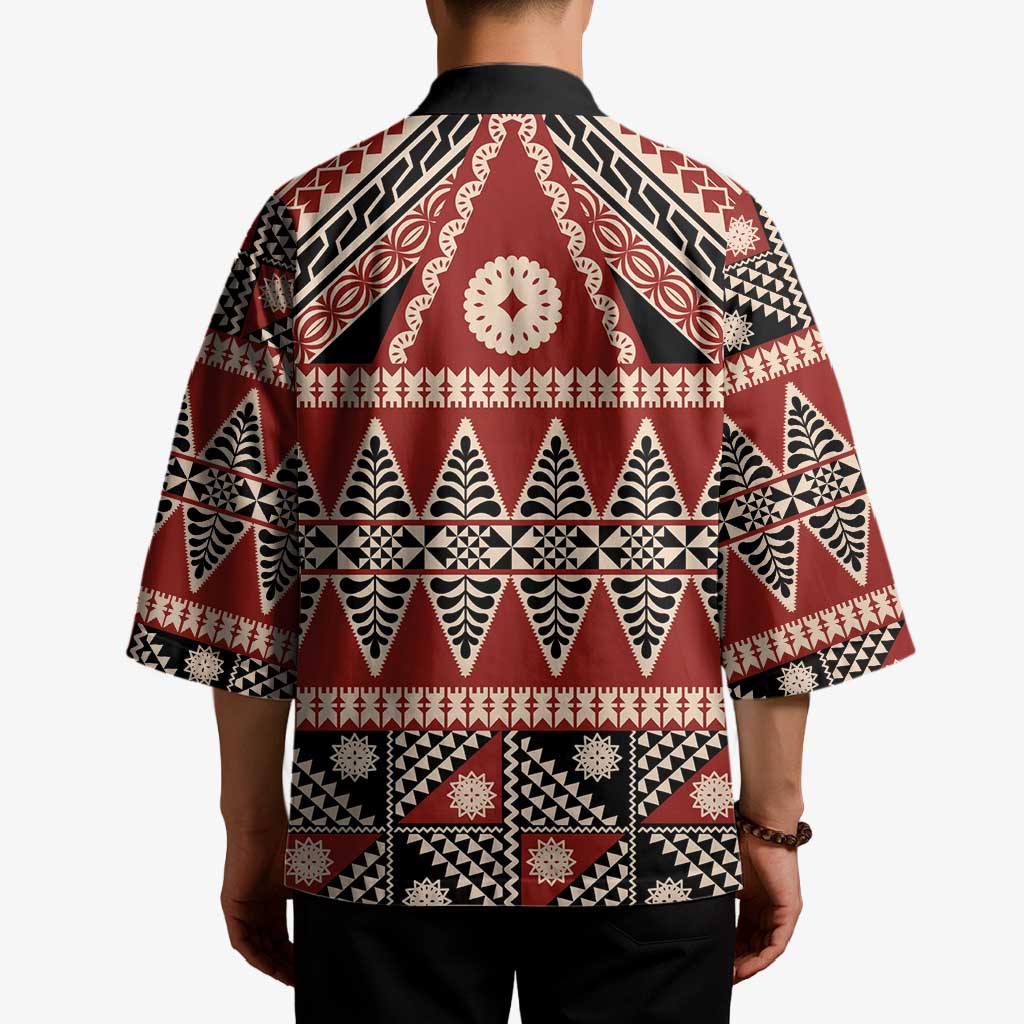 Vintage Bula Fiji Kimono Red Tapa Masi Motif - Polynesian Pride