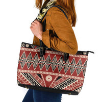 Vintage Bula Fiji Leather Tote Bag Red Tapa Masi Motif LT9 Red - Polynesian Pride