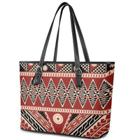 Vintage Bula Fiji Leather Tote Bag Red Tapa Masi Motif LT9 - Polynesian Pride