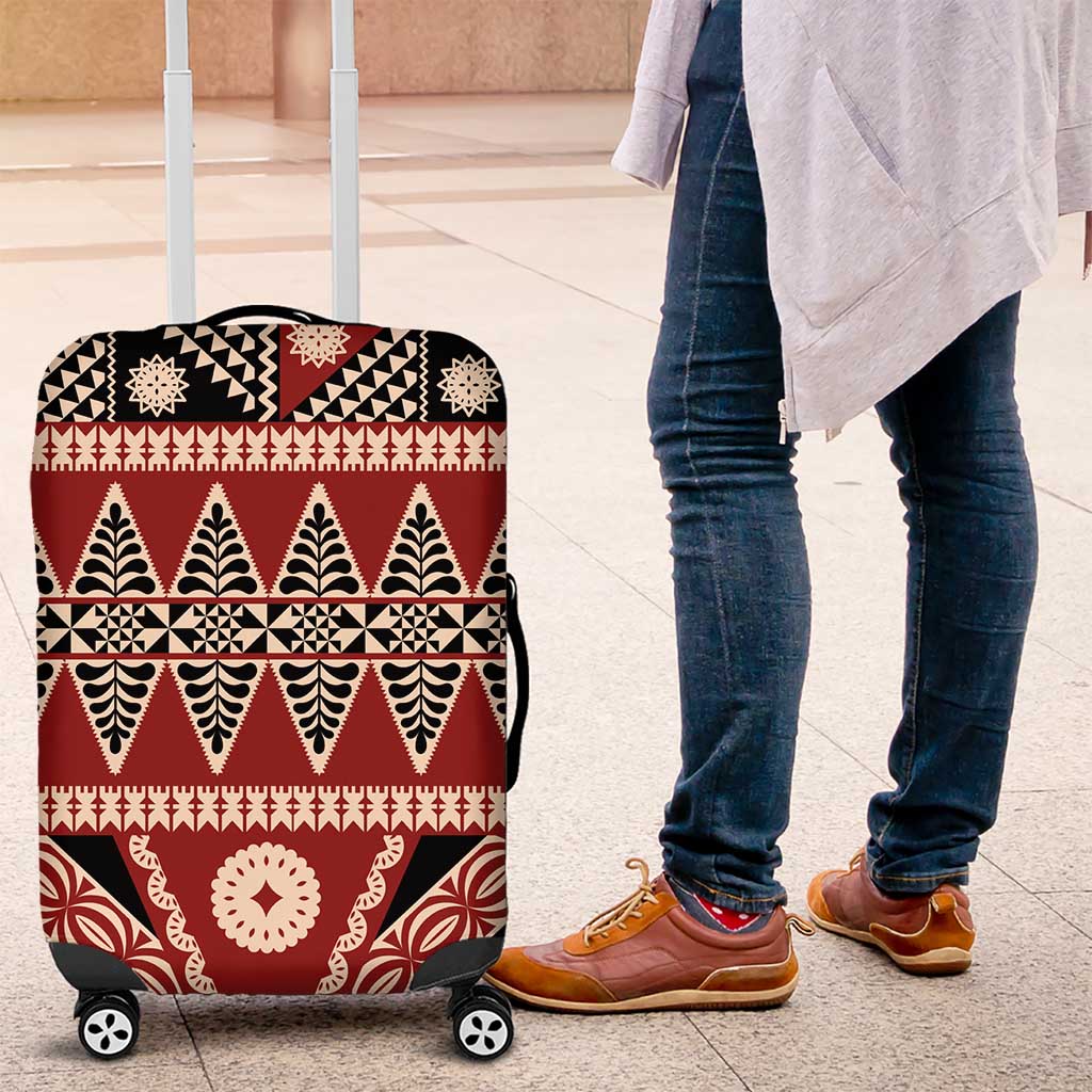 Vintage Bula Fiji Luggage Cover Red Tapa Masi Motif