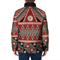 Vintage Bula Fiji Padded Jacket Red Tapa Masi Motif LT9 - Polynesian Pride