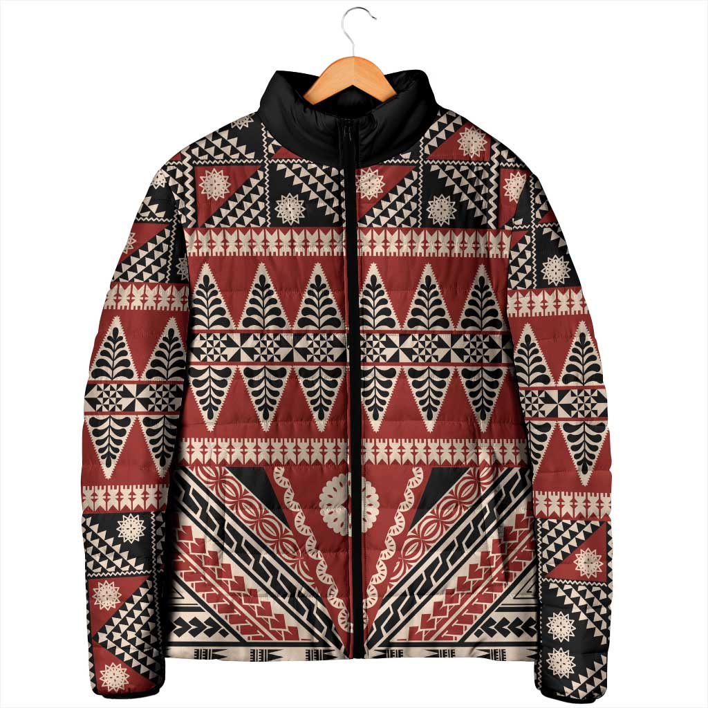 Vintage Bula Fiji Padded Jacket Red Tapa Masi Motif LT9 - Polynesian Pride
