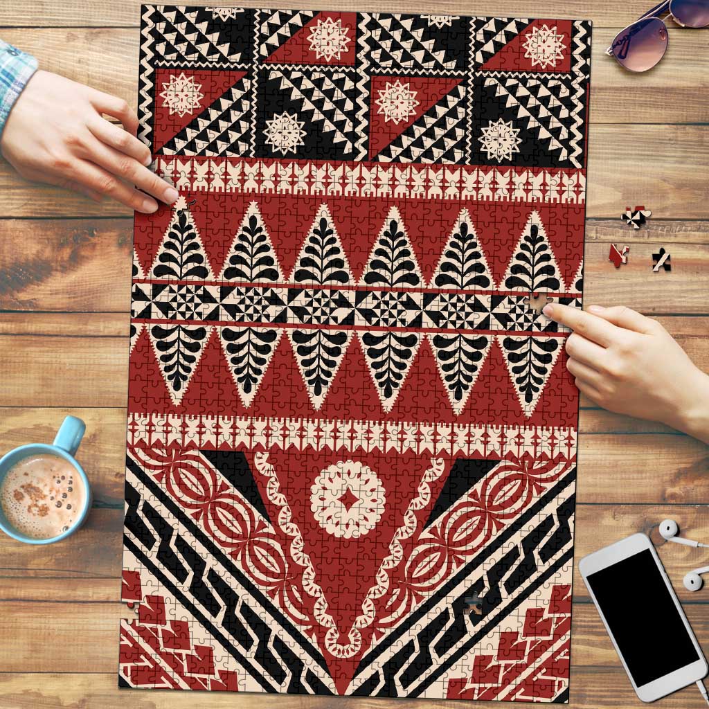 Vintage Bula Fiji Puzzle Red Tapa Masi Motif LT9 Red - Polynesian Pride