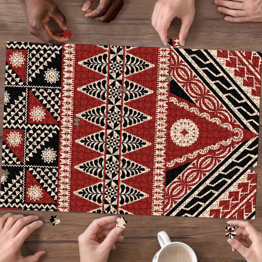 Vintage Bula Fiji Puzzle Red Tapa Masi Motif LT9 - Polynesian Pride