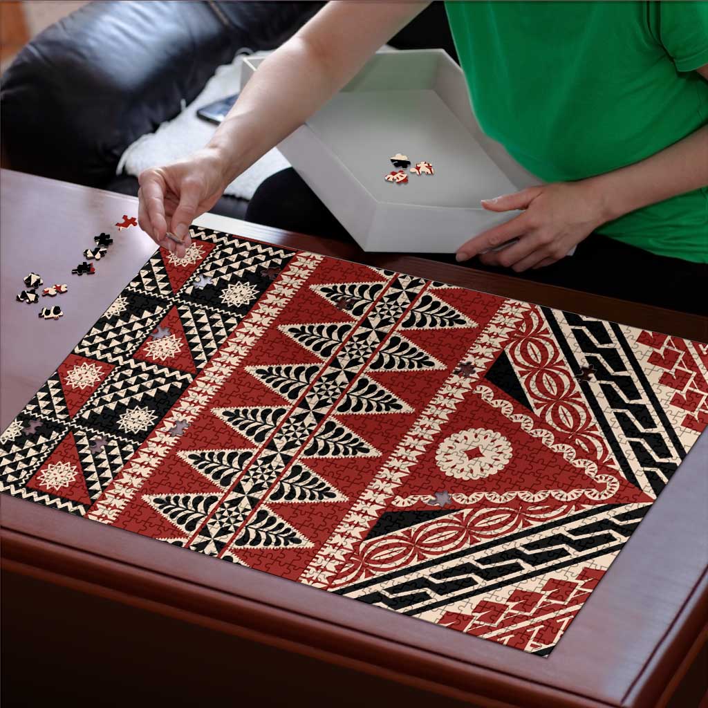 Vintage Bula Fiji Puzzle Red Tapa Masi Motif LT9 - Polynesian Pride