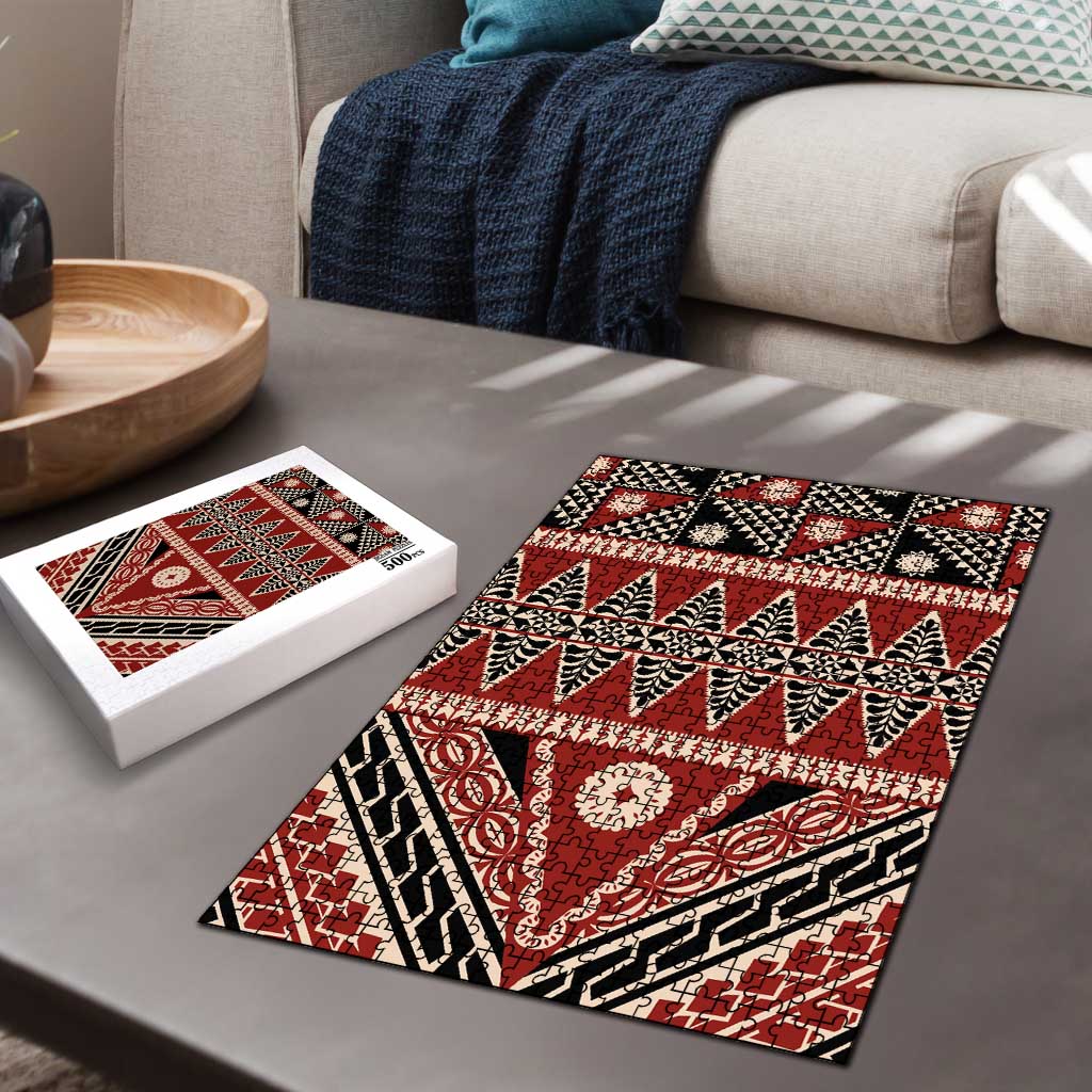 Vintage Bula Fiji Puzzle Red Tapa Masi Motif LT9 - Polynesian Pride
