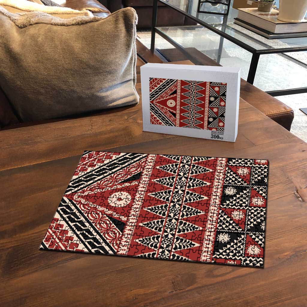 Vintage Bula Fiji Puzzle Red Tapa Masi Motif LT9 - Polynesian Pride
