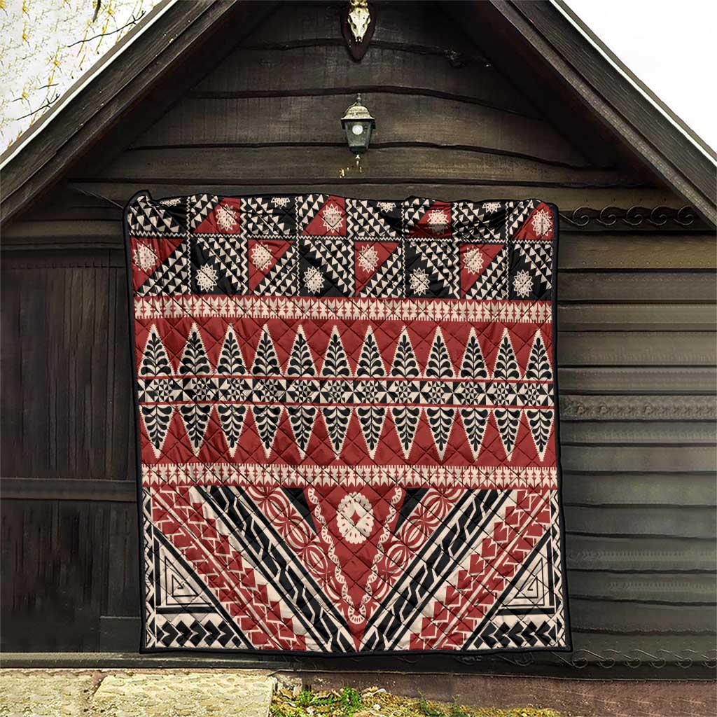 Vintage Bula Fiji Quilt Red Tapa Masi Motif