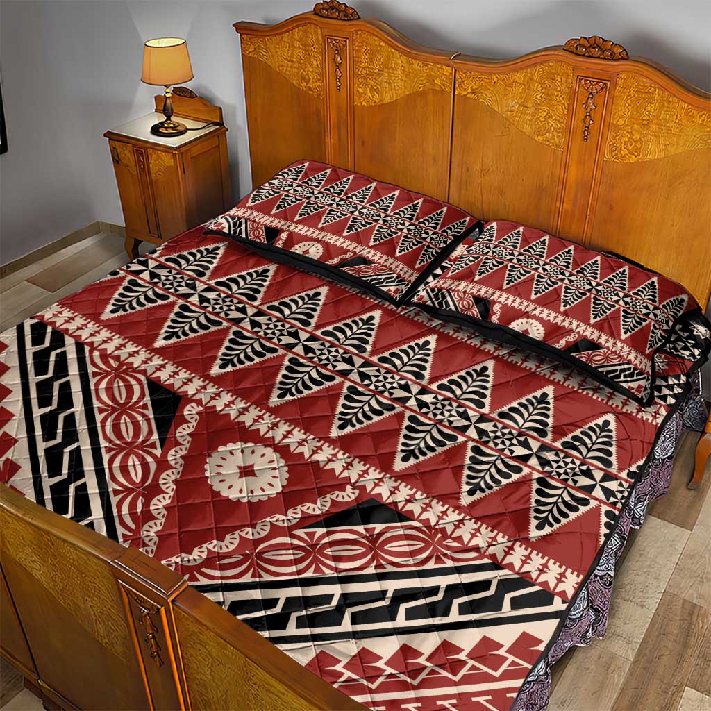Vintage Bula Fiji Quilt Bed Set Red Tapa Masi Motif
