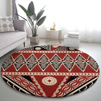 Vintage Bula Fiji Round Carpet Red Tapa Masi Motif