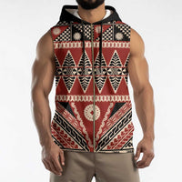 Vintage Bula Fiji Sleeveless Zip Hoodie Red Tapa Masi Motif - Polynesian Pride