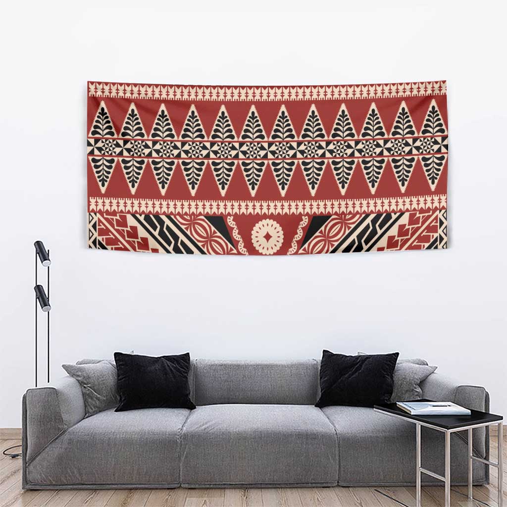 Vintage Bula Fiji Tapestry Red Tapa Masi Motif