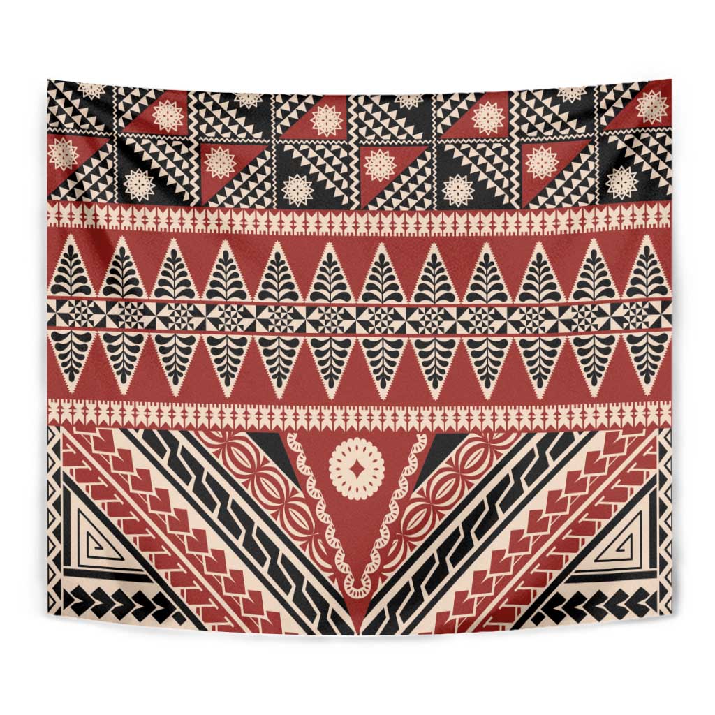 Vintage Bula Fiji Tapestry Red Tapa Masi Motif