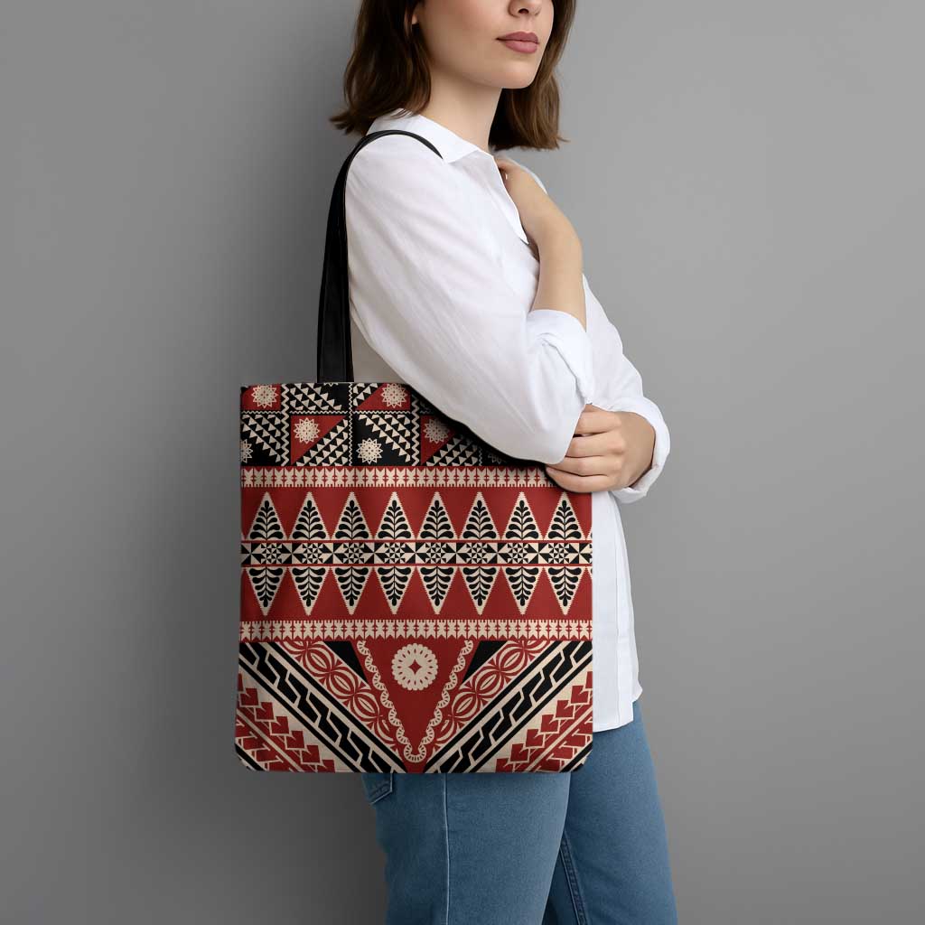 Vintage Bula Fiji Tote Bag Red Tapa Masi Motif - Polynesian Pride