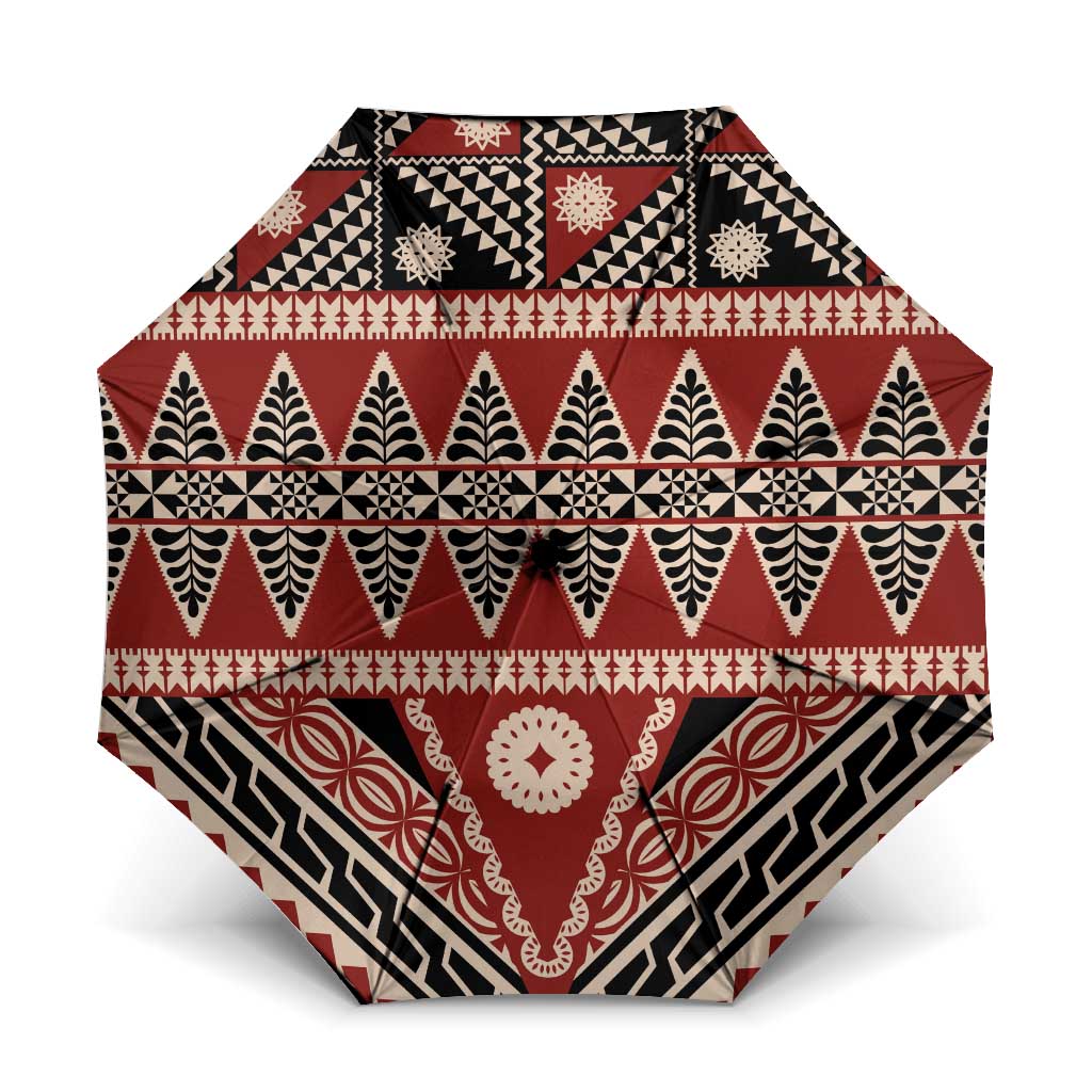 Vintage Bula Fiji Umbrella Red Tapa Masi Motif - Polynesian Pride