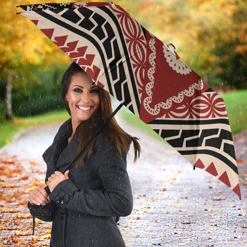 Vintage Bula Fiji Umbrella Red Tapa Masi Motif - Polynesian Pride