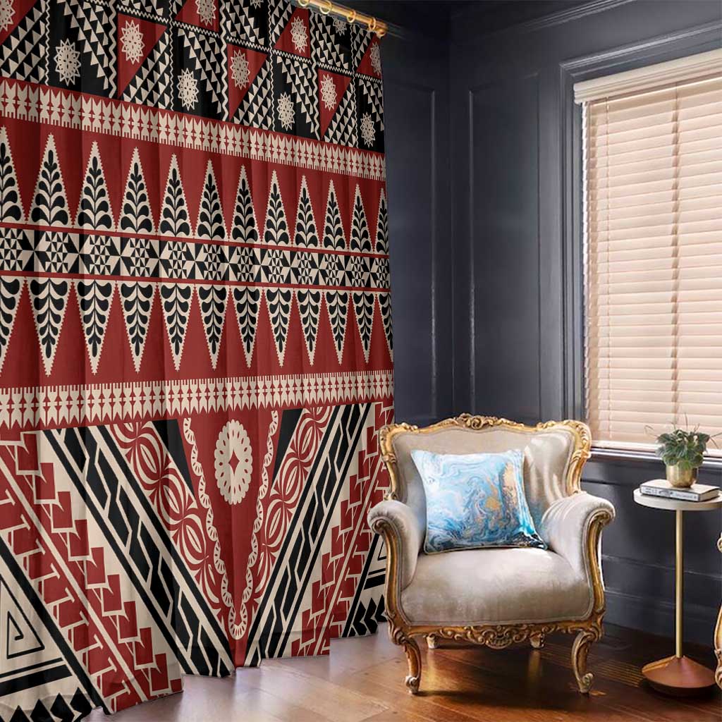Vintage Bula Fiji Window Curtain Red Tapa Masi Motif