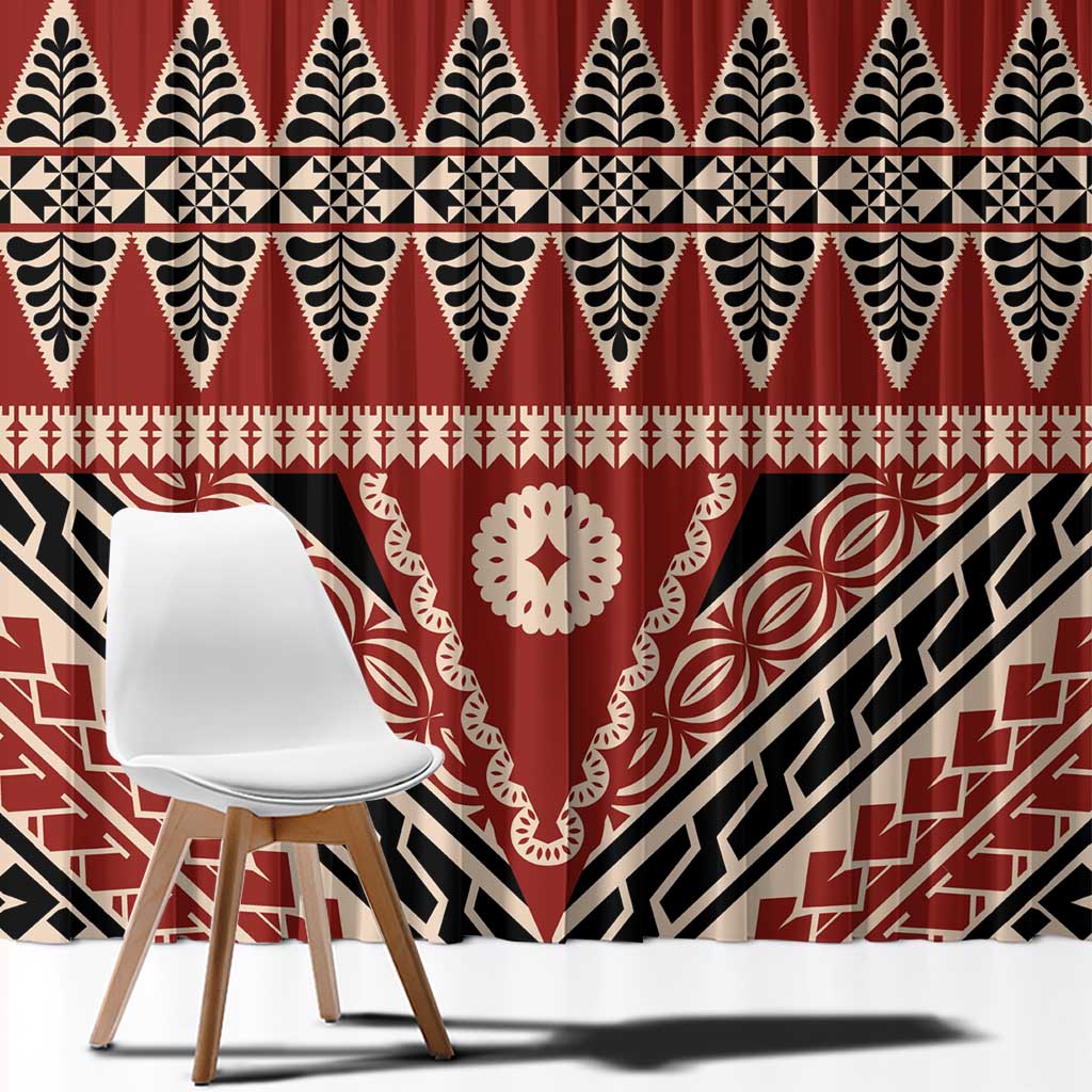 Vintage Bula Fiji Window Curtain Red Tapa Masi Motif
