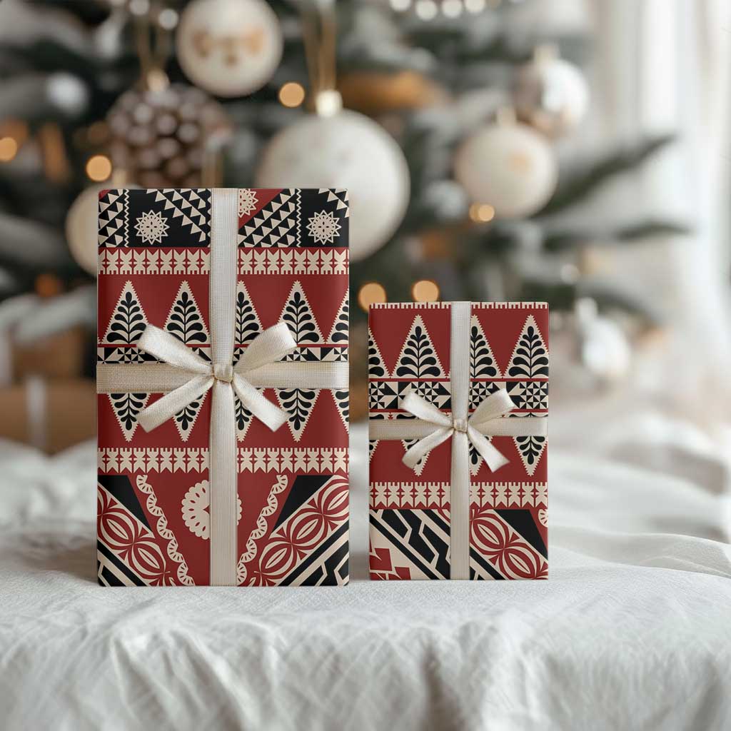 Vintage Bula Fiji Wrapping Paper Red Tapa Masi Motif - Polynesian Pride