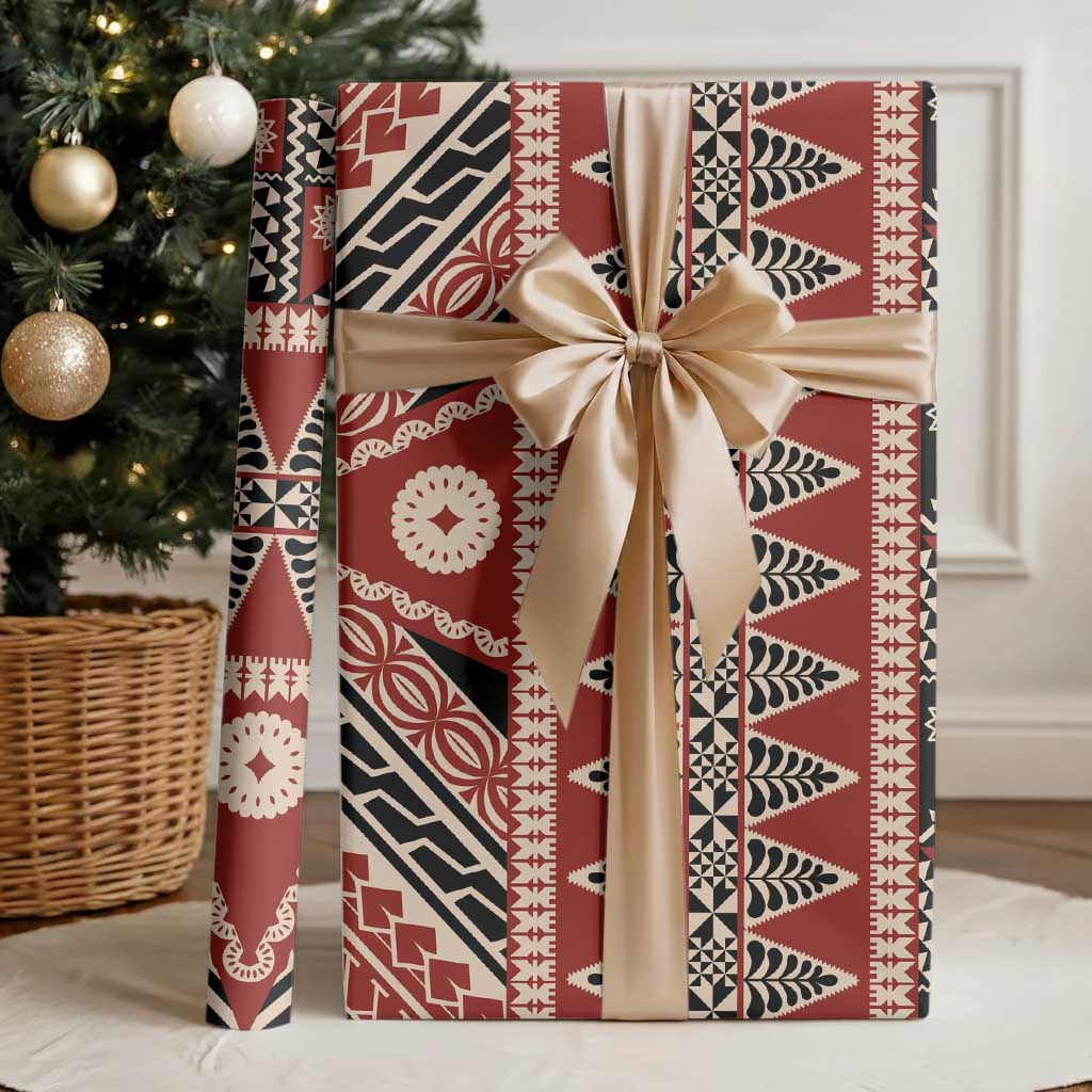 Vintage Bula Fiji Wrapping Paper Red Tapa Masi Motif - Polynesian Pride