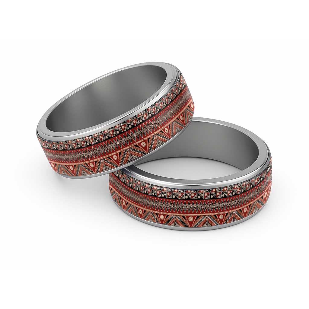 Vintage Bula Fiji Classic Ring Red Tapa Motif Fiji Masi Tribal - Polynesian Pride