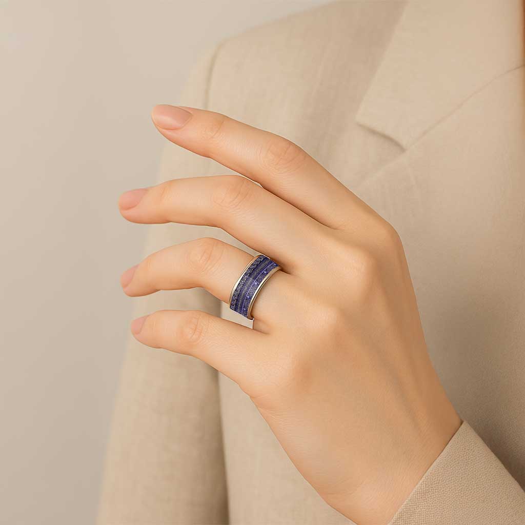 Vintage Bula Fiji Classic Ring Blue Tapa Motif Fiji Masi Tribal - Polynesian Pride