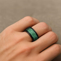 Vintage Bula Fiji Spinner Ring Green Tapa Motif Traditional Island Masi - Polynesian Pride