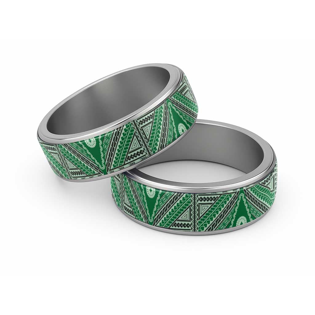 Vintage Bula Fiji Classic Ring Green Tapa Motif Fijian Tribal Masi - Polynesian Pride
