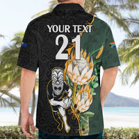 Custom South Africa Protea and New Zealand Hawaiian Shirt Go All Black-Springboks Rugby with Kente And Maori LT9 - Polynesian Pride