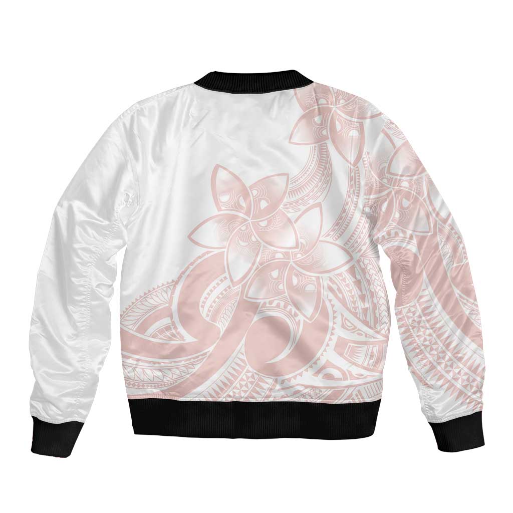 Polynesian Tribal Plumeria Lotu Tamaiti Bomber Jacket Pastel Blush - Polynesian Pride