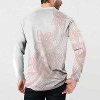 Polynesian Tribal Plumeria Lotu Tamaiti Button Sweatshirt Pastel Blush - Polynesian Pride