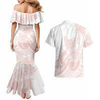 Polynesian Tribal Plumeria Lotu Tamaiti Couples Matching Mermaid Dress and Hawaiian Shirt Pastel Blush - Polynesian Pride