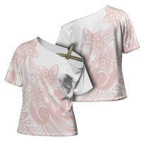 Polynesian Tribal Plumeria Lotu Tamaiti Cross Shoulder Shirt Pastel Blush - Polynesian Pride