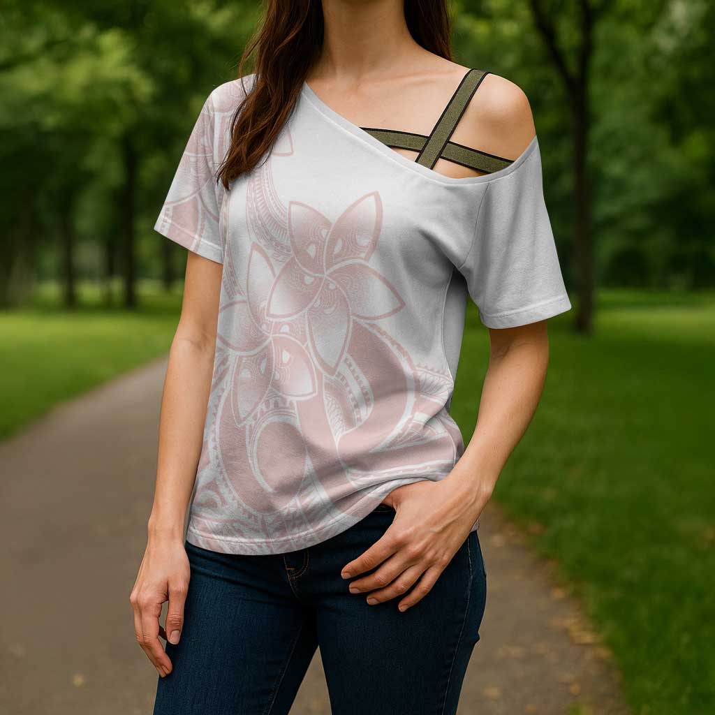 Polynesian Tribal Plumeria Lotu Tamaiti Cross Shoulder Shirt Pastel Blush - Polynesian Pride